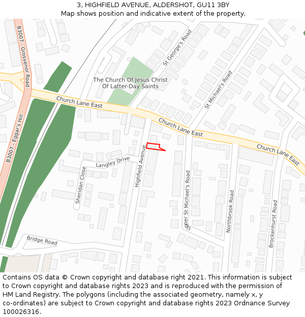 3, HIGHFIELD AVENUE, ALDERSHOT, GU11 3BY: Location map and indicative extent of plot