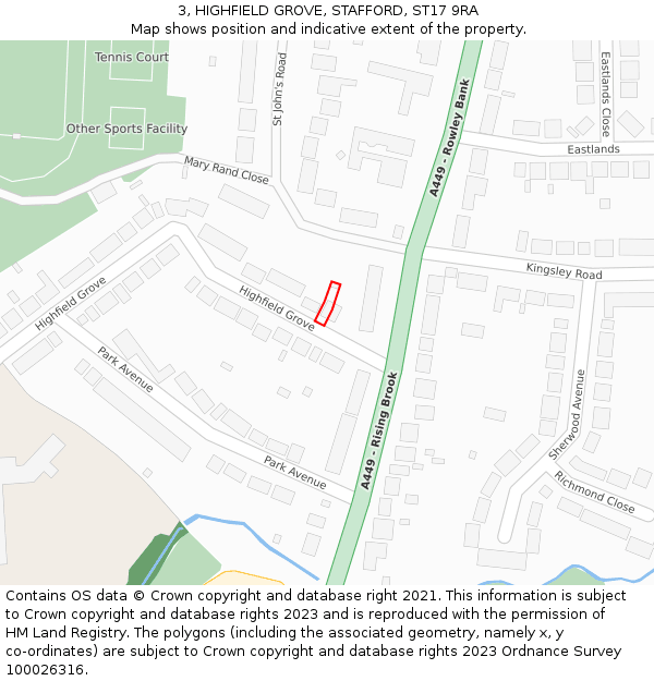 3, HIGHFIELD GROVE, STAFFORD, ST17 9RA: Location map and indicative extent of plot
