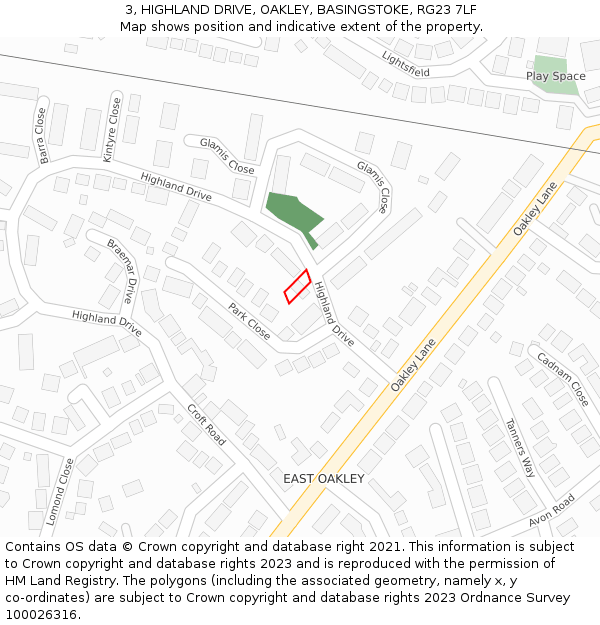 3, HIGHLAND DRIVE, OAKLEY, BASINGSTOKE, RG23 7LF: Location map and indicative extent of plot