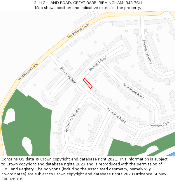 3, HIGHLAND ROAD, GREAT BARR, BIRMINGHAM, B43 7SH: Location map and indicative extent of plot