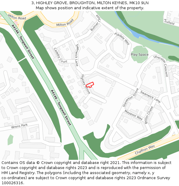 3, HIGHLEY GROVE, BROUGHTON, MILTON KEYNES, MK10 9LN: Location map and indicative extent of plot