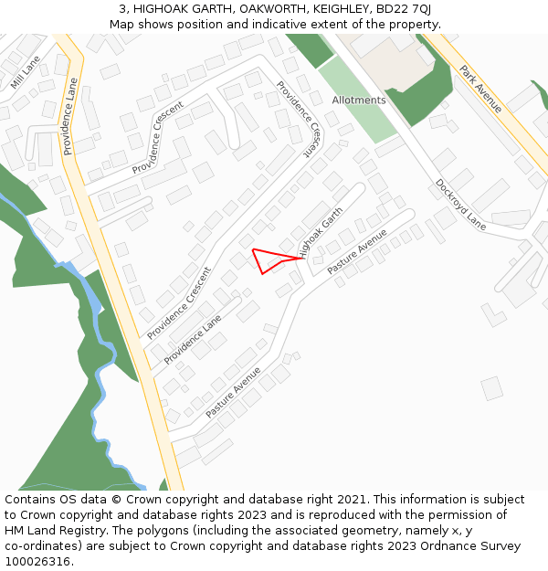 3, HIGHOAK GARTH, OAKWORTH, KEIGHLEY, BD22 7QJ: Location map and indicative extent of plot