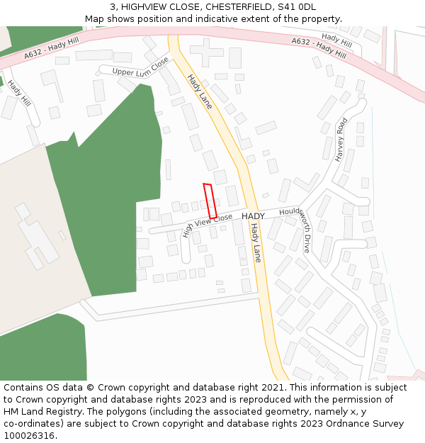 3, HIGHVIEW CLOSE, CHESTERFIELD, S41 0DL: Location map and indicative extent of plot