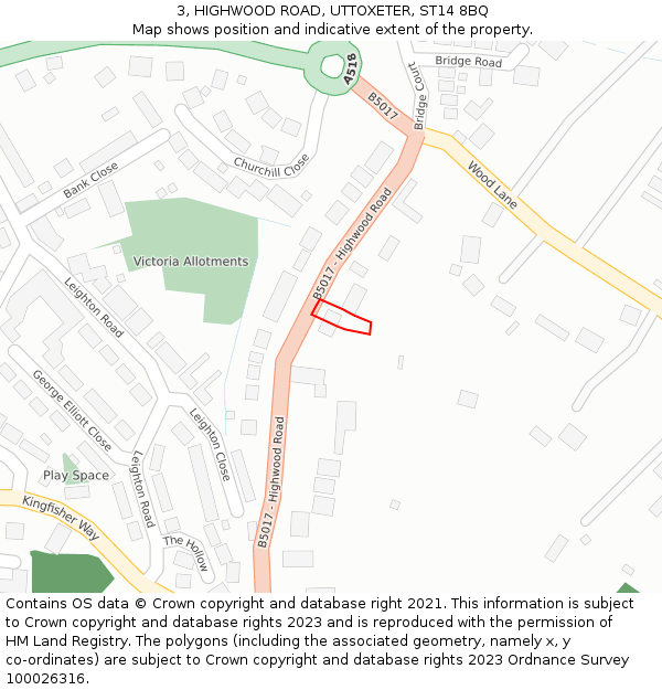 3, HIGHWOOD ROAD, UTTOXETER, ST14 8BQ: Location map and indicative extent of plot