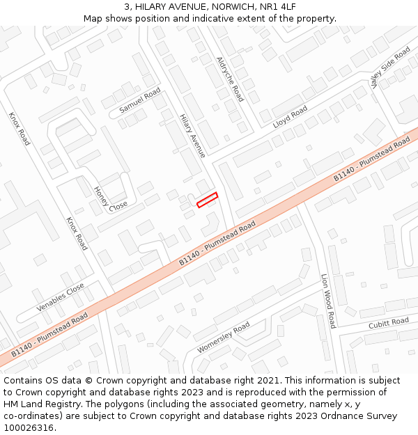 3, HILARY AVENUE, NORWICH, NR1 4LF: Location map and indicative extent of plot