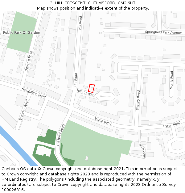 3, HILL CRESCENT, CHELMSFORD, CM2 6HT: Location map and indicative extent of plot