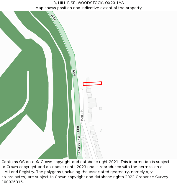 3, HILL RISE, WOODSTOCK, OX20 1AA: Location map and indicative extent of plot
