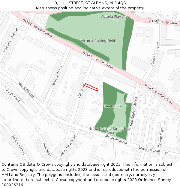 3, HILL STREET, ST ALBANS, AL3 4QS: Location map and indicative extent of plot