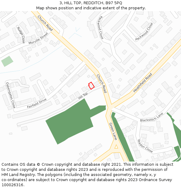 3, HILL TOP, REDDITCH, B97 5PQ: Location map and indicative extent of plot