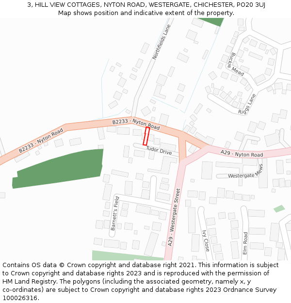 3, HILL VIEW COTTAGES, NYTON ROAD, WESTERGATE, CHICHESTER, PO20 3UJ: Location map and indicative extent of plot