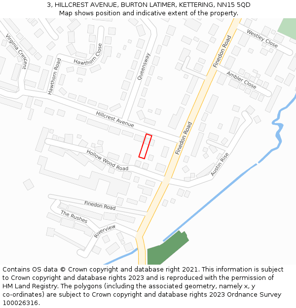 3, HILLCREST AVENUE, BURTON LATIMER, KETTERING, NN15 5QD: Location map and indicative extent of plot