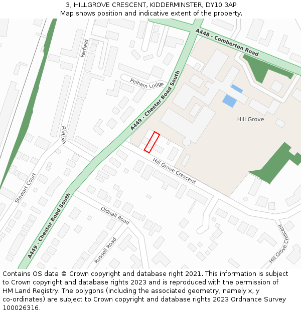 3, HILLGROVE CRESCENT, KIDDERMINSTER, DY10 3AP: Location map and indicative extent of plot