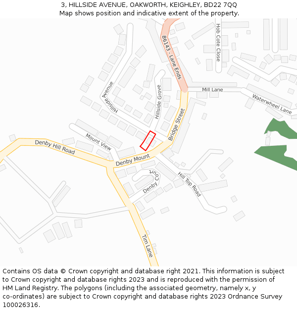 3, HILLSIDE AVENUE, OAKWORTH, KEIGHLEY, BD22 7QQ: Location map and indicative extent of plot