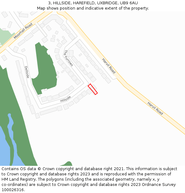 3, HILLSIDE, HAREFIELD, UXBRIDGE, UB9 6AU: Location map and indicative extent of plot