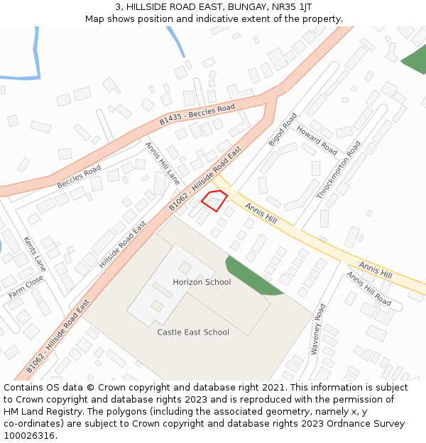 3, HILLSIDE ROAD EAST, BUNGAY, NR35 1JT: Location map and indicative extent of plot