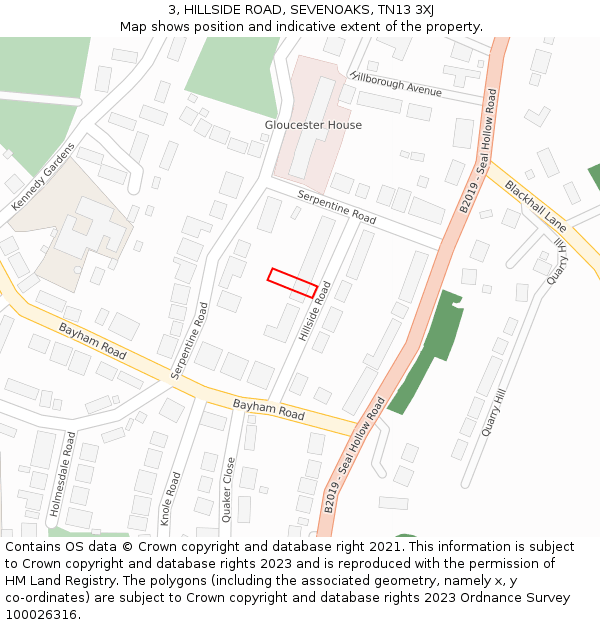 3, HILLSIDE ROAD, SEVENOAKS, TN13 3XJ: Location map and indicative extent of plot