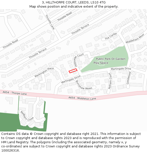 3, HILLTHORPE COURT, LEEDS, LS10 4TG: Location map and indicative extent of plot