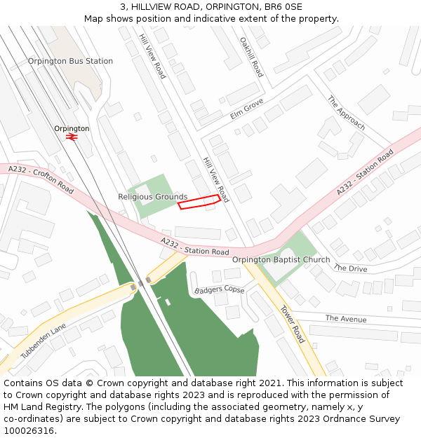 3, HILLVIEW ROAD, ORPINGTON, BR6 0SE: Location map and indicative extent of plot