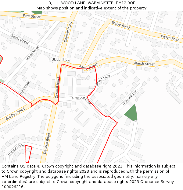 3, HILLWOOD LANE, WARMINSTER, BA12 9QF: Location map and indicative extent of plot
