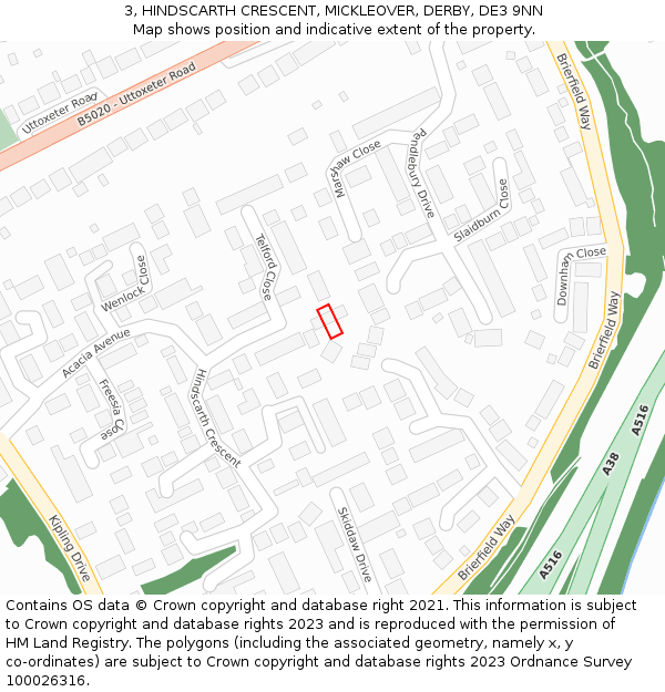 3, HINDSCARTH CRESCENT, MICKLEOVER, DERBY, DE3 9NN: Location map and indicative extent of plot