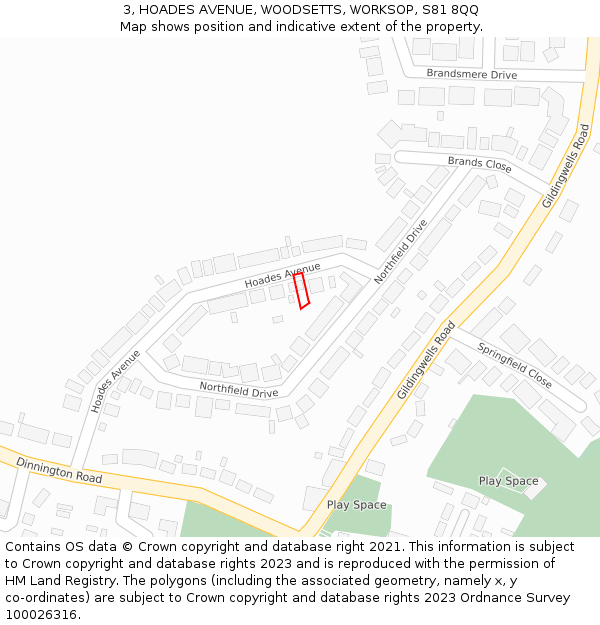 3, HOADES AVENUE, WOODSETTS, WORKSOP, S81 8QQ: Location map and indicative extent of plot