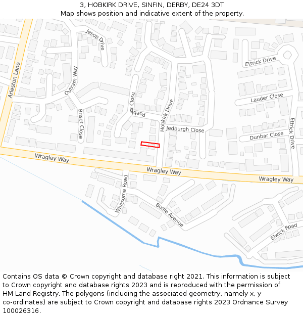 3, HOBKIRK DRIVE, SINFIN, DERBY, DE24 3DT: Location map and indicative extent of plot