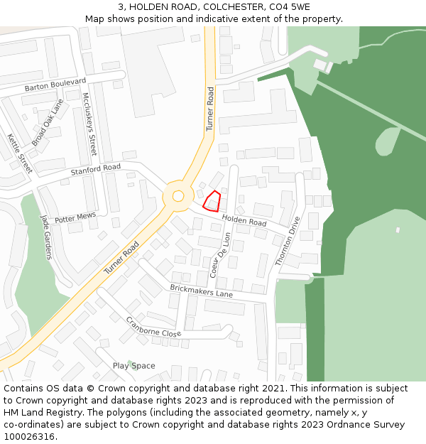 3, HOLDEN ROAD, COLCHESTER, CO4 5WE: Location map and indicative extent of plot