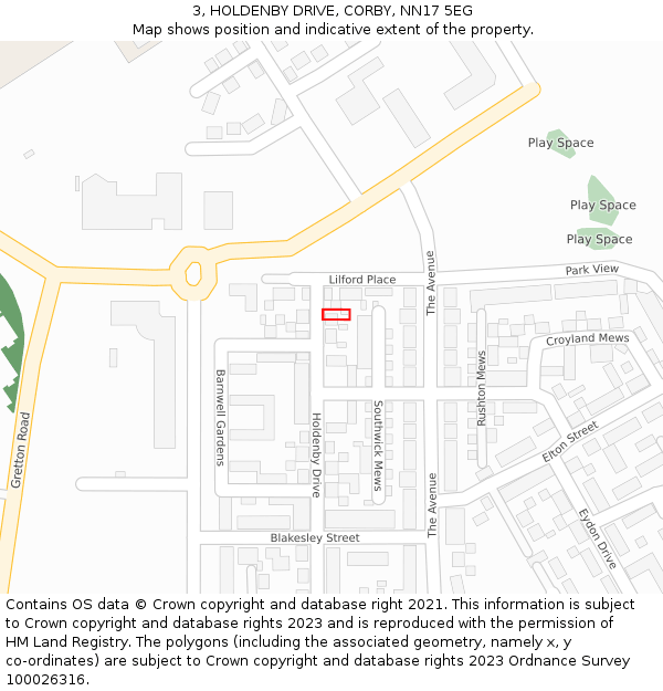 3, HOLDENBY DRIVE, CORBY, NN17 5EG: Location map and indicative extent of plot