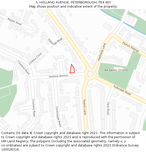 3, HOLLAND AVENUE, PETERBOROUGH, PE4 6EY: Location map and indicative extent of plot