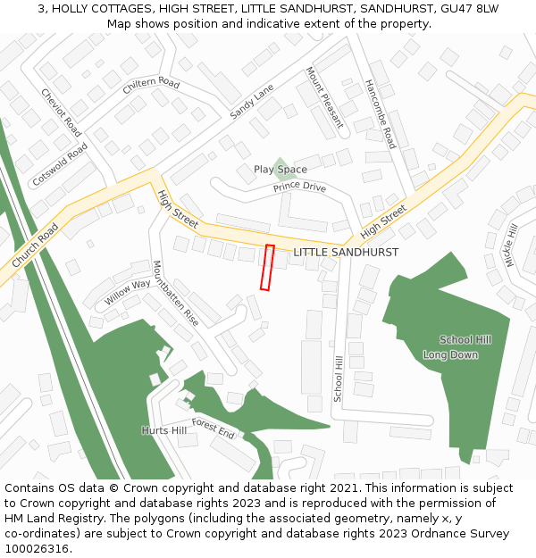 3, HOLLY COTTAGES, HIGH STREET, LITTLE SANDHURST, SANDHURST, GU47 8LW: Location map and indicative extent of plot