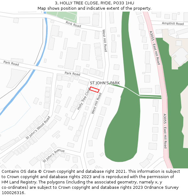 3, HOLLY TREE CLOSE, RYDE, PO33 1HU: Location map and indicative extent of plot