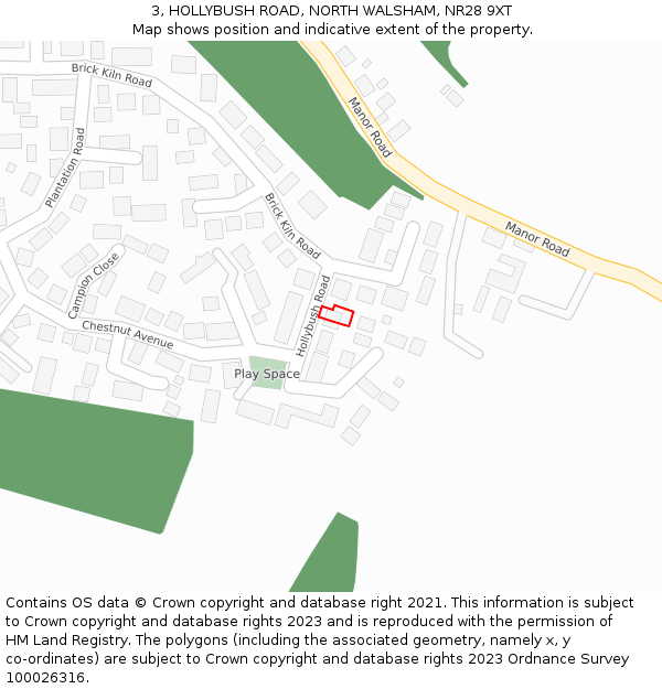 3, HOLLYBUSH ROAD, NORTH WALSHAM, NR28 9XT: Location map and indicative extent of plot