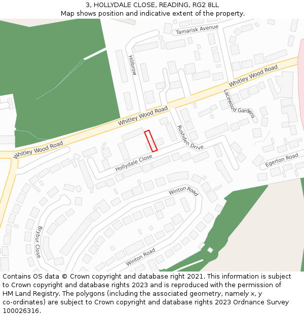 3, HOLLYDALE CLOSE, READING, RG2 8LL: Location map and indicative extent of plot