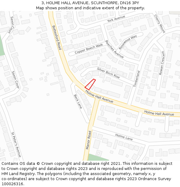 3, HOLME HALL AVENUE, SCUNTHORPE, DN16 3PY: Location map and indicative extent of plot