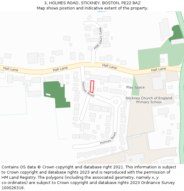 3, HOLMES ROAD, STICKNEY, BOSTON, PE22 8AZ: Location map and indicative extent of plot