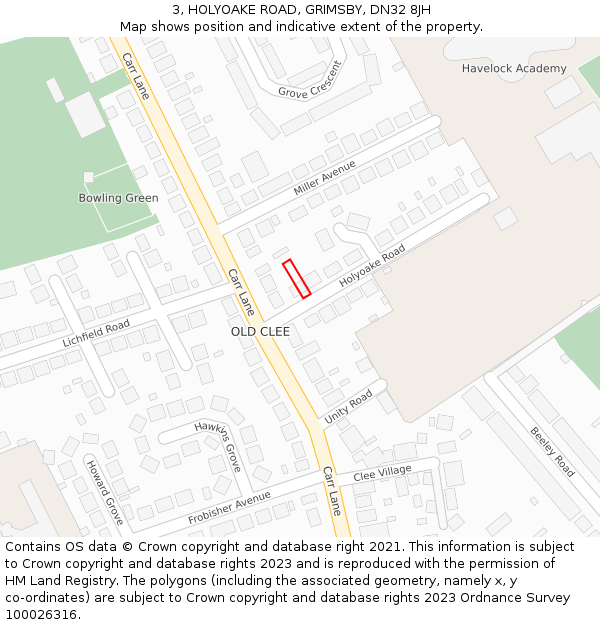 3, HOLYOAKE ROAD, GRIMSBY, DN32 8JH: Location map and indicative extent of plot