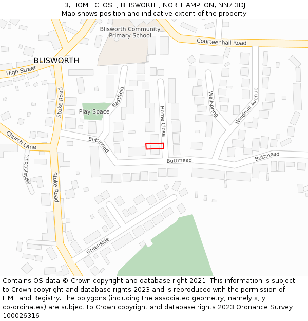 3, HOME CLOSE, BLISWORTH, NORTHAMPTON, NN7 3DJ: Location map and indicative extent of plot
