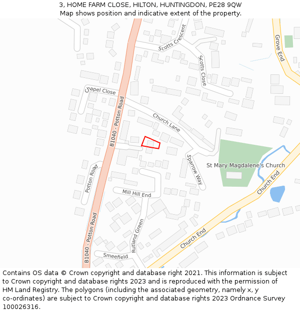 3, HOME FARM CLOSE, HILTON, HUNTINGDON, PE28 9QW: Location map and indicative extent of plot