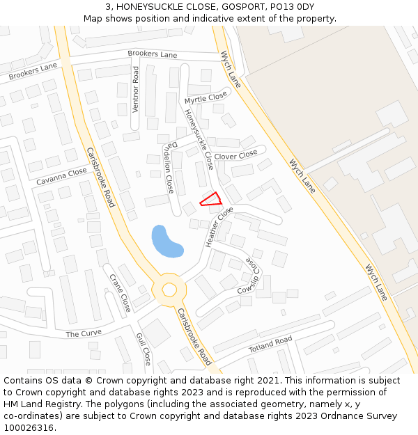 3, HONEYSUCKLE CLOSE, GOSPORT, PO13 0DY: Location map and indicative extent of plot