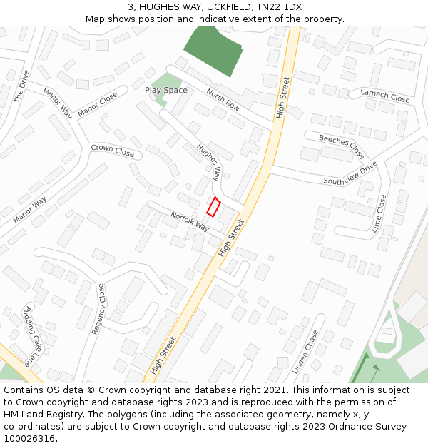 3, HUGHES WAY, UCKFIELD, TN22 1DX: Location map and indicative extent of plot