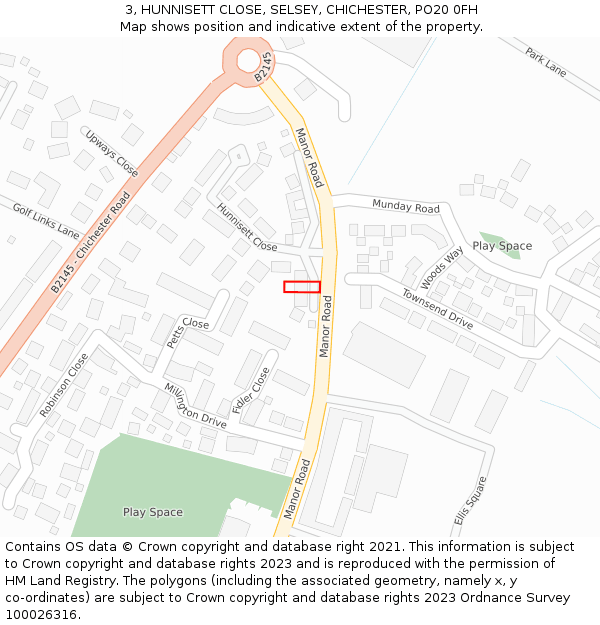 3, HUNNISETT CLOSE, SELSEY, CHICHESTER, PO20 0FH: Location map and indicative extent of plot