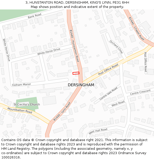 3, HUNSTANTON ROAD, DERSINGHAM, KING'S LYNN, PE31 6HH: Location map and indicative extent of plot