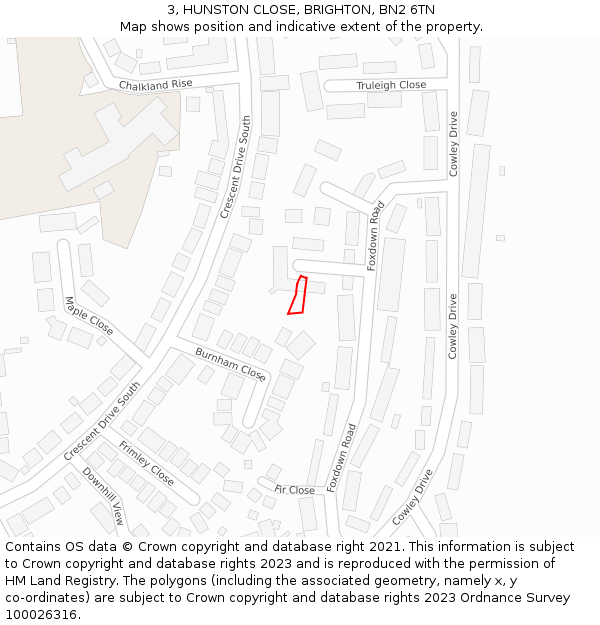 3, HUNSTON CLOSE, BRIGHTON, BN2 6TN: Location map and indicative extent of plot