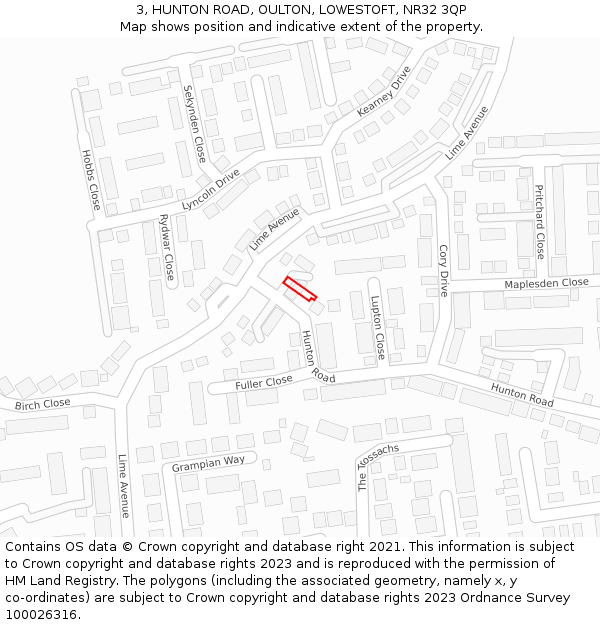 3, HUNTON ROAD, OULTON, LOWESTOFT, NR32 3QP: Location map and indicative extent of plot