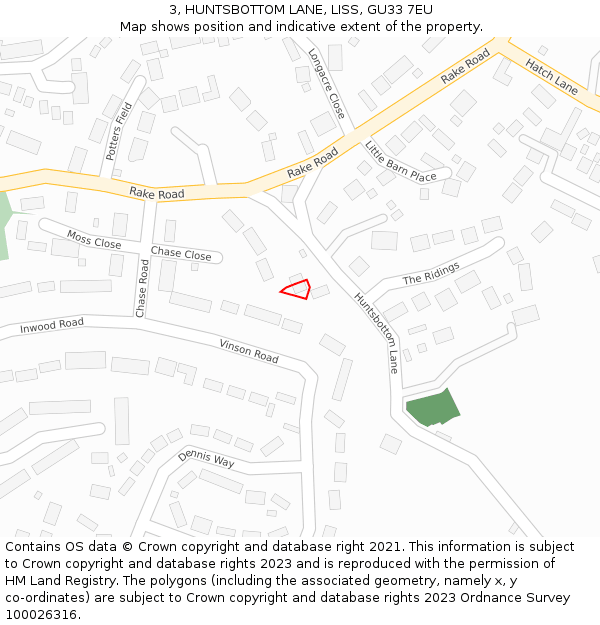 3, HUNTSBOTTOM LANE, LISS, GU33 7EU: Location map and indicative extent of plot