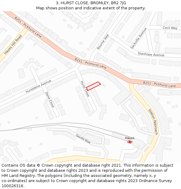 3, HURST CLOSE, BROMLEY, BR2 7JG: Location map and indicative extent of plot