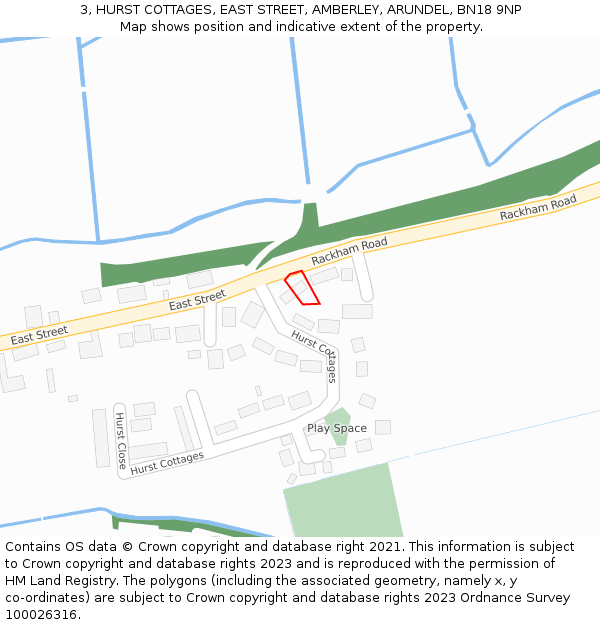 3, HURST COTTAGES, EAST STREET, AMBERLEY, ARUNDEL, BN18 9NP: Location map and indicative extent of plot