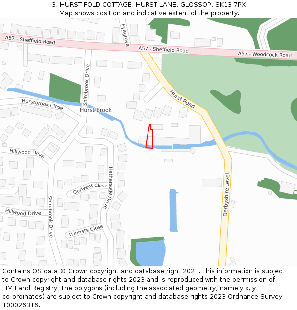 3, HURST FOLD COTTAGE, HURST LANE, GLOSSOP, SK13 7PX: Location map and indicative extent of plot