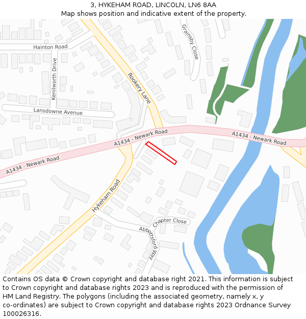 3, HYKEHAM ROAD, LINCOLN, LN6 8AA: Location map and indicative extent of plot