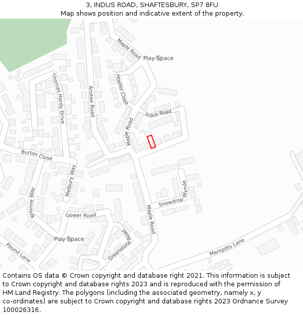 3, INDUS ROAD, SHAFTESBURY, SP7 8FU: Location map and indicative extent of plot